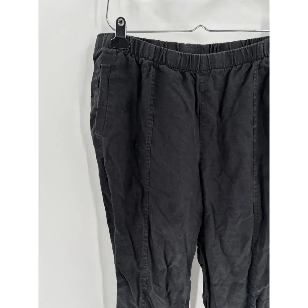Chicos Pants Womens Large Black 100% Linen Pull On Pockets Straight Leg Stretchy